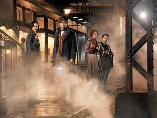 FOR REVIEW AND PREVIEW PURPOSES ONLY. Katherine Waterston, Eddie Redmayne, Alison Sudol and Dan Fogler in a scene from the movie Fantastic Beasts and Where To Find Them. Supplied by Warner Bros. Picture: Jaap Buitendijk