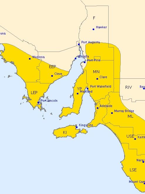 The area of SA the Bureau says faces damaging winds and heavy rainfall into Tuesday.