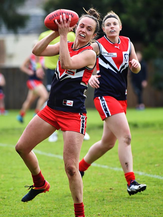 Daisy Pearce marks for Darebin Falcons earlier this year. Picture: Ellen Smith