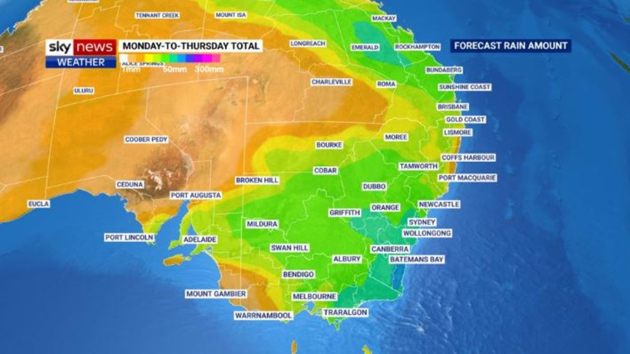 Australia's eastern states are set to be drenched in the coming week. Picture: Sky News Weather