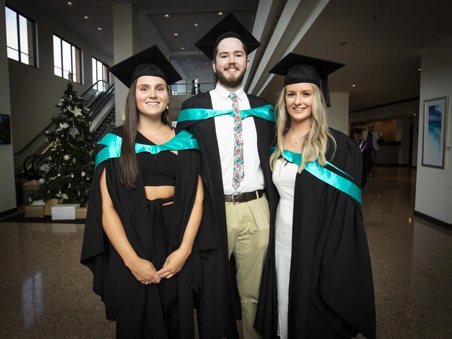 Samantha O'May, Jack Dare and Maddison Verrier at UTAS graduations held at the Hobart Grand Chancellor. Picture: LUKE BOWDEN