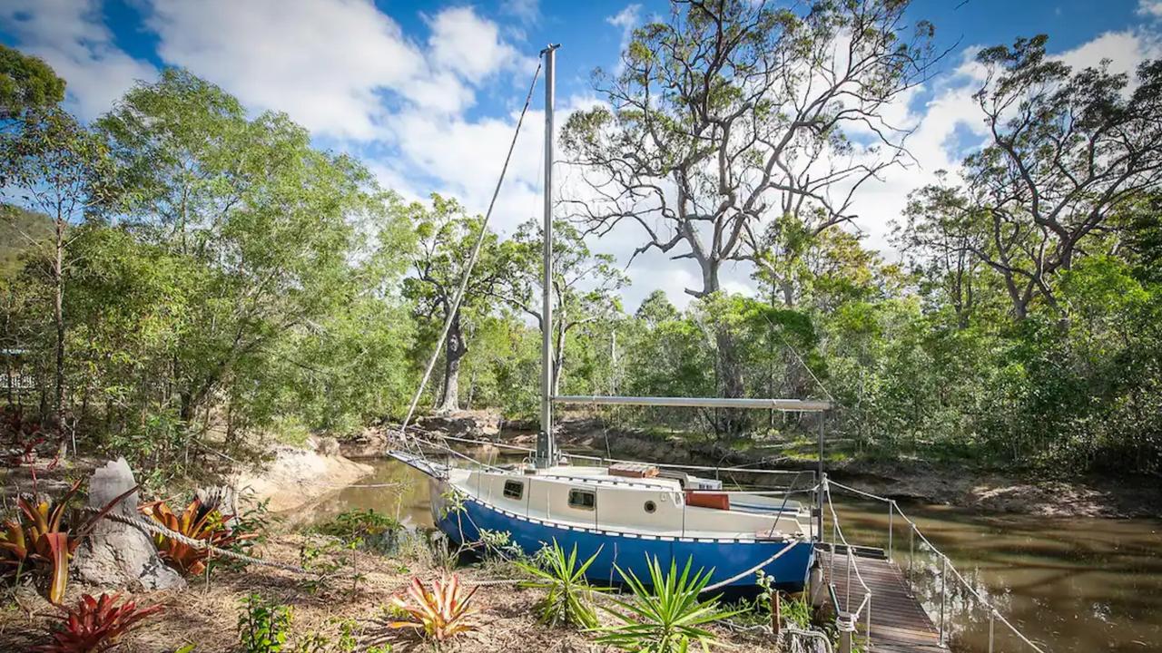 The Boat in the Bush, in Round Hill is among the coolest and quirkiest Airbnb stays in Queensland. Picture: Airbnb