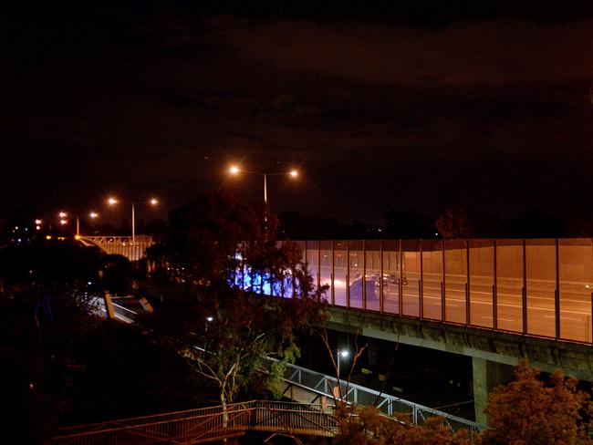 The car was dumped on the Monash Fwy. Picture: Nicole Garmston.