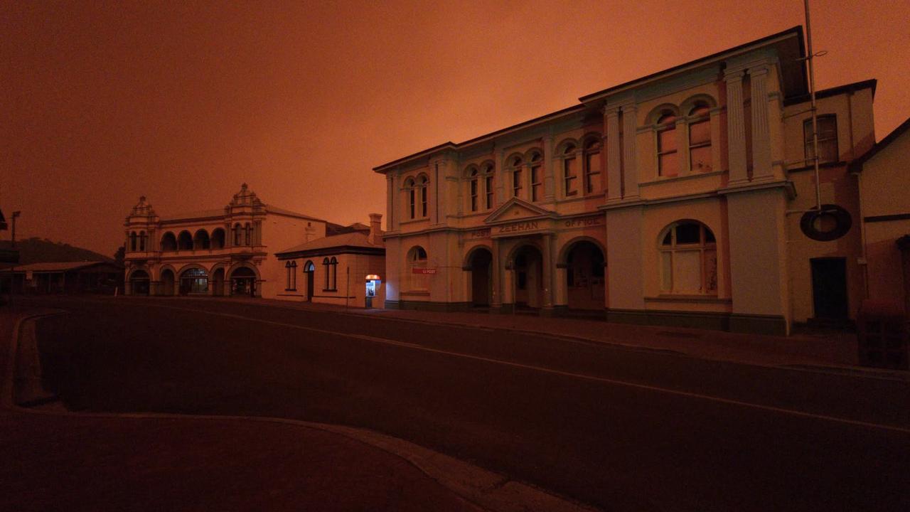 Zeehan late on February 12th with bushfires closing in on the town. Picture: Alan Jennison