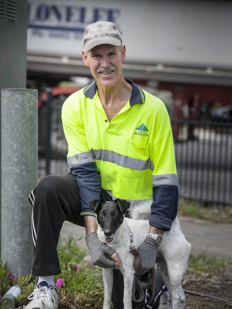 Pictured with his trusty fox terrier Baxter, Mr Mericka left his job due to a severe back injury and began walking to keep up his fitness. Picture: Roy VanDerVegt