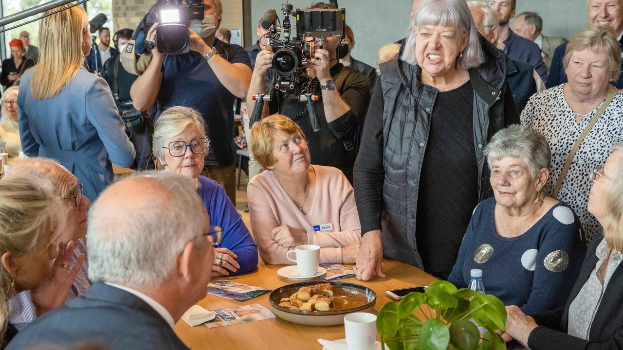 Prime Minister Scott Morrison visits Lifestyle Communities Mount Duneed retirement village to announce the $70m expansion of the eligibility of the Commonwealth Seniors Health Card. Picture: Jason Edwards