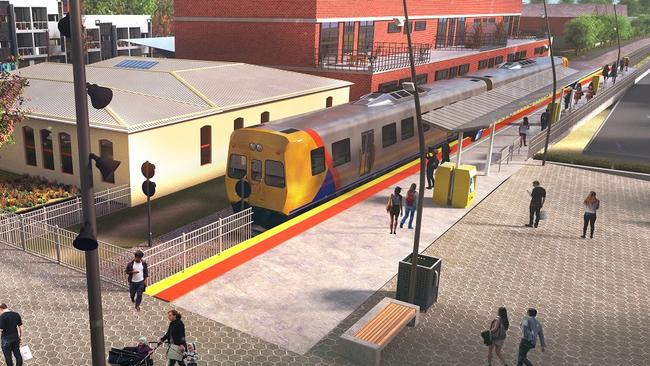 An artist's impression of the spur line that will bring rail commuters back to the heart of Port Adelaide for the first time since 1981.