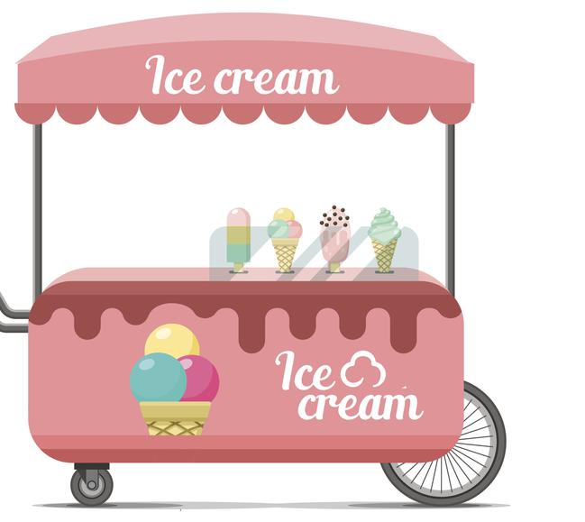 Ice cream street food cart. Colorful vector illustration, cute style, isolated on white background