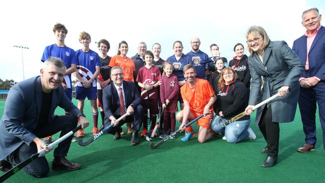 Politicians at the announcement of major upgrades to Stead Park for the now cancelled Commonwealth Games. Picture: Alan Barber