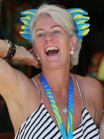 Benowa Artist Helen Holmes wearing a Borobi Headband at lunch in Broadbeach. The item is the hottest seller in Commonwealth Games merchandise. Picture Glenn Hampson