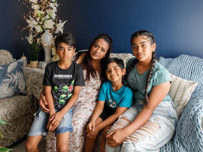 Mum Iram Siddiqui, with daughter Mariam (11) and two sons, Aamir (7) &amp; Maahir (5) who are suffering from higher power prices. Picture: Tim Pascoe