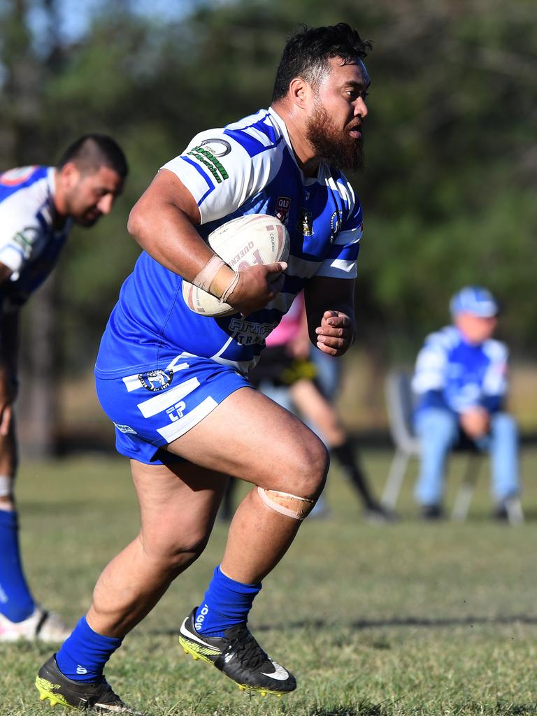 Beerwah against Kawana rugby league match at Beerwah Sport Ground.Beerwah's Taio Rio runs into the defence.