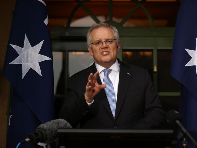 CANBERRA, AUSTRALIA - NewsWire Photos JULY 23, 2021: Prime Minister Scott Morrison during a press conference at The Lodge in Canberra. Picture: NCA NewsWire / Gary Ramage