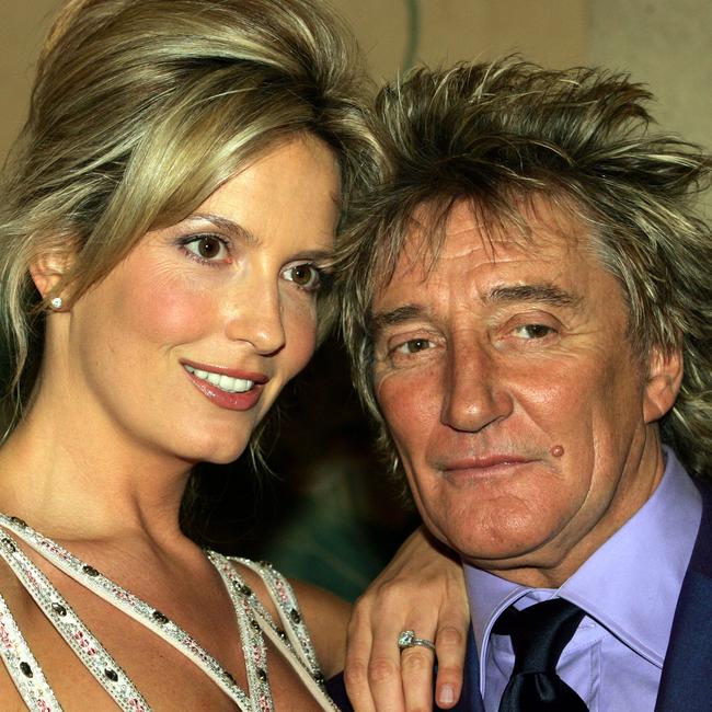 Penny Lancaster with singer Rod Stewart after announcing their engagement in London in 2005.