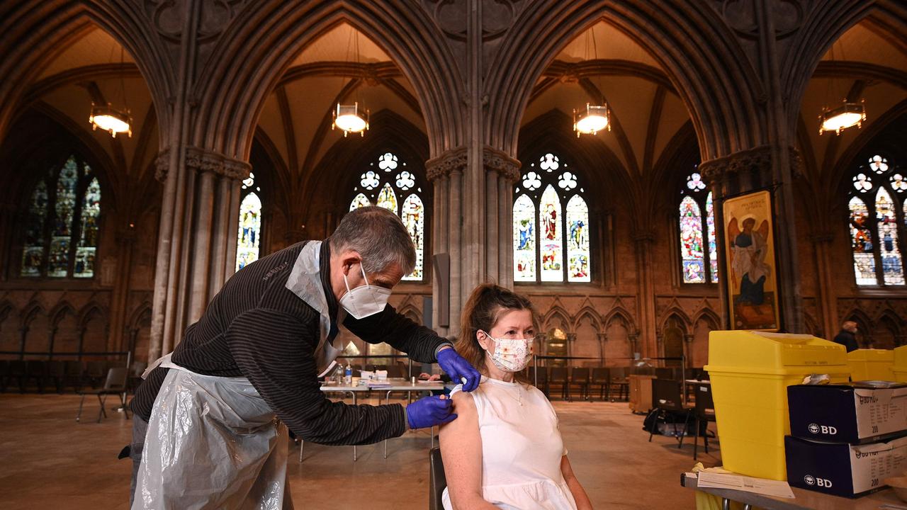 People receive the AstraZeneca vaccine at Lichfield Cathedral. Picture: Oli Scarff/AFP