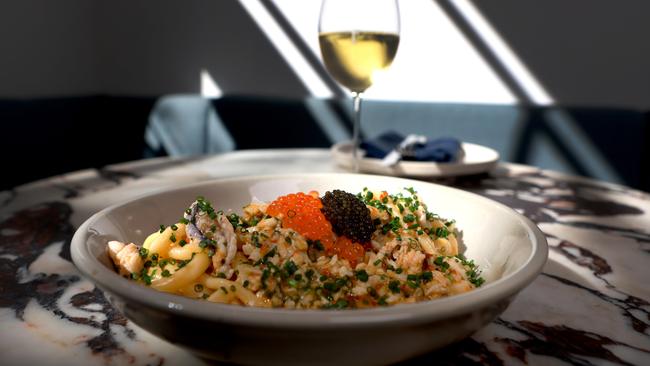 Hand-rolled pici, blue swimmer crab, salmon roe and caviar, a dish that costs $81, at Fugazzi in Leigh St. Picture: Kelly Barnes