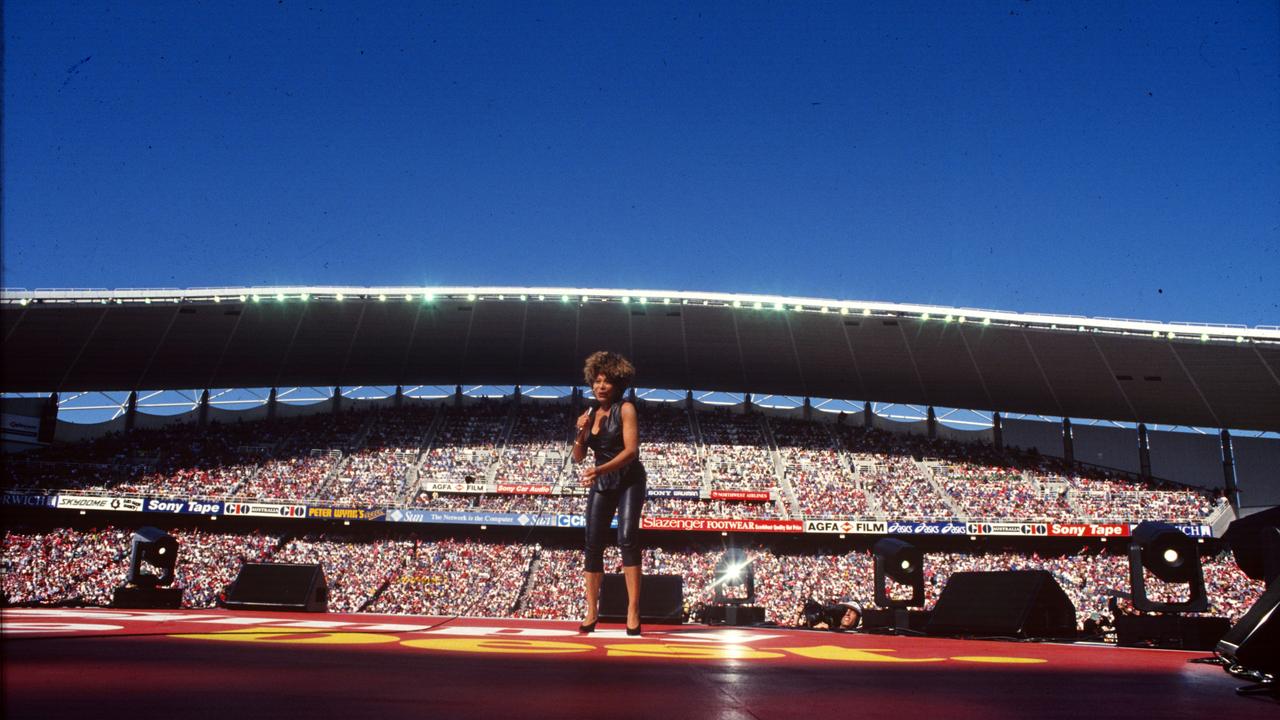 Tina Turner rocked the 1993 Grand Final in glorious sunshine. Picture: Action Photographics