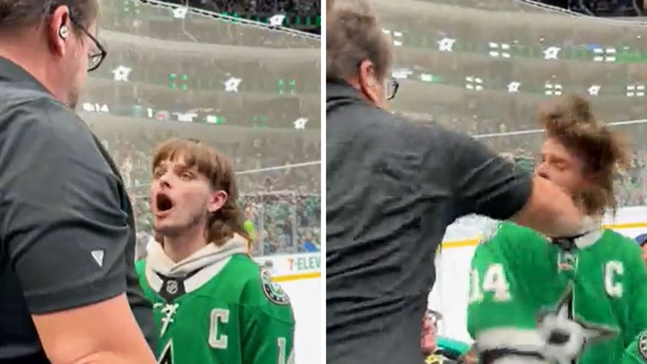 Penglihatan telah muncul tentang seorang penggemar NHL yang ditinju tepat di wajahnya setelah serangan sarat sumpah serapah terhadap pria lain.  foto: Twitter