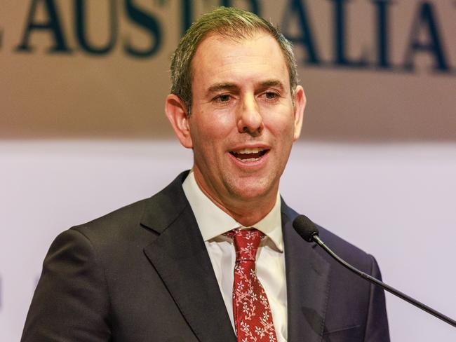 2/11/2023 Treasurer Jim Chalmers during his keynote address during the Economic & Social Outlook Conference in Melbourne. Aaron Francis / The Australian