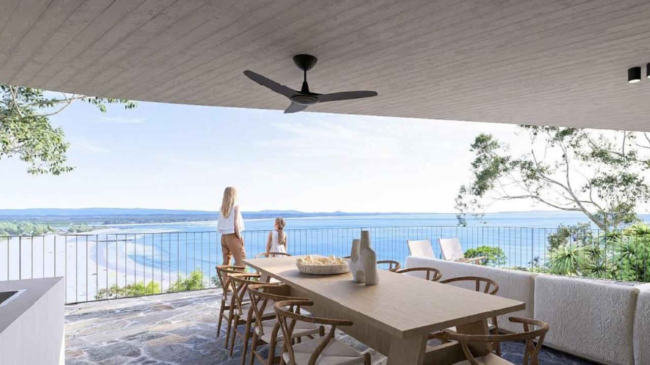 The outdoor living area would overlook the beach.