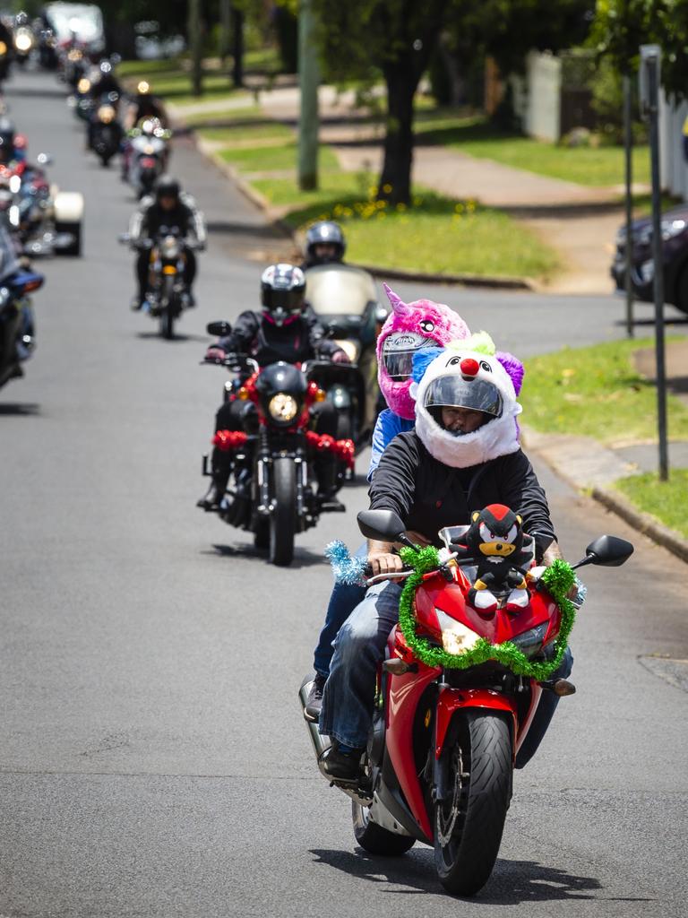 Riders progress down Rowbotham St in the Toowoomba Toy Run hosted by Downs Motorcycle Sporting Club, Sunday, December 18, 2022.