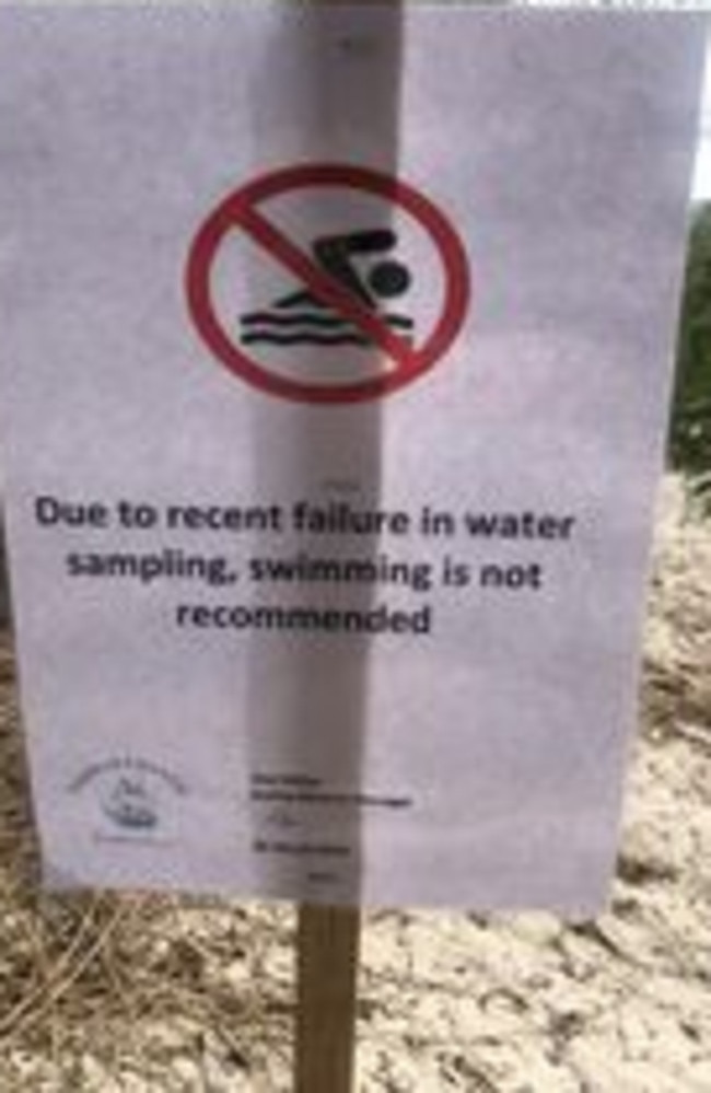 A sign erected at Tasman Peninsula's White Beach warning punters away from swimming. Picture: Supplied