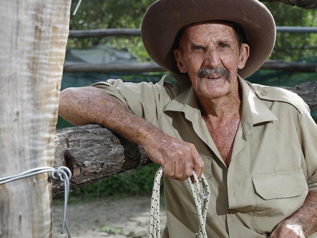 Horse handler and bushman Geoff Guest has been running a successful on country program for juvenile delinquents since 1979. In 44 years, over 4,000 troubled youths have lived on Geoff's remote property between Petford and Herberton, learning healthy lifestyle habits, horsecraft and bush skills. Picture: Brendan Radke