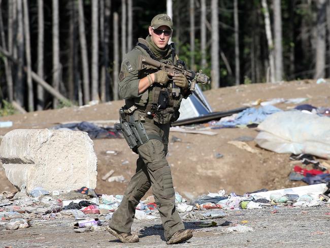 Gillam Police search the surrounding York Landing area for Bryer Schmegelsky and Kam McLeod. Picture: Clint Brewer/News Corp Australia