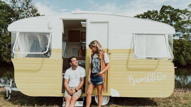 Former Block contestants Michael & Carlene’s vintage caravan ‘Bumblebee’ has sold for $24,000. Picture: Instagram @michaelandcarlene