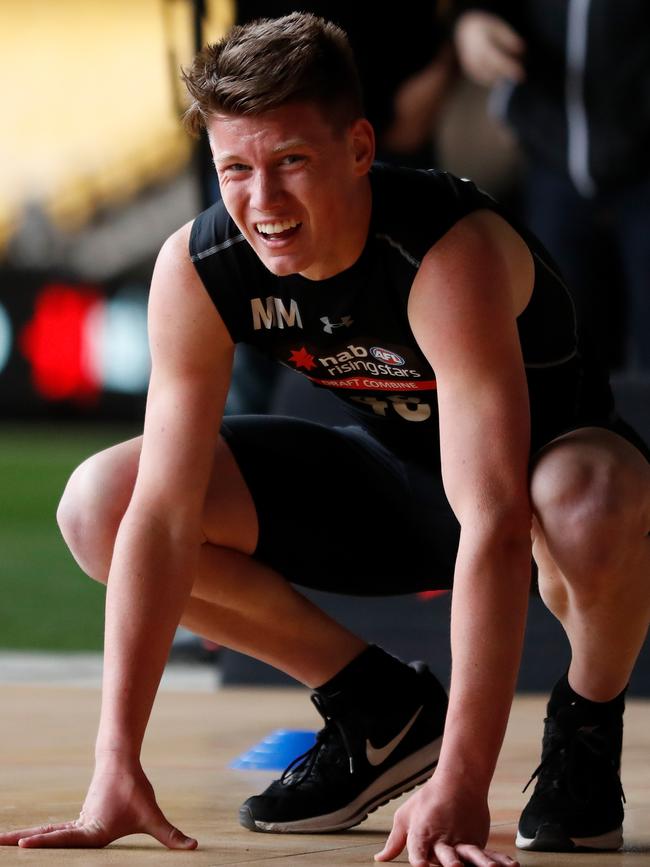 Sam Walsh recovers after the YoYo test at the 2018 combine. Picture: Michael Willson/AFL Media/Getty Images