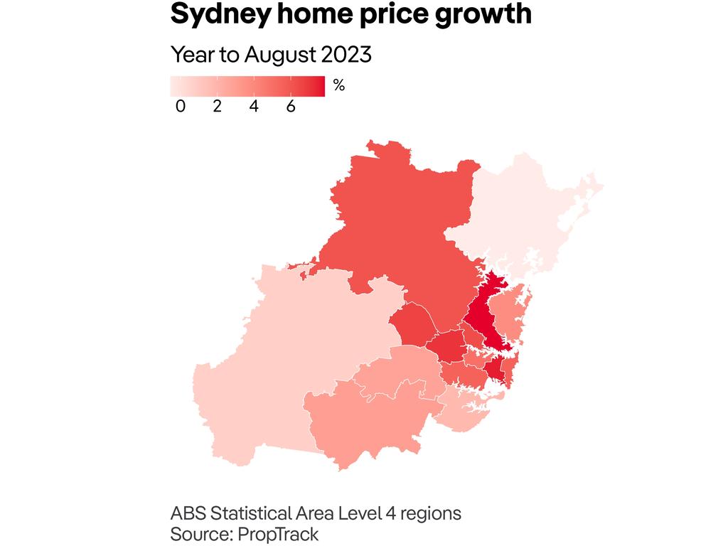 PropTrack Home Price Index heat map in August 2023.