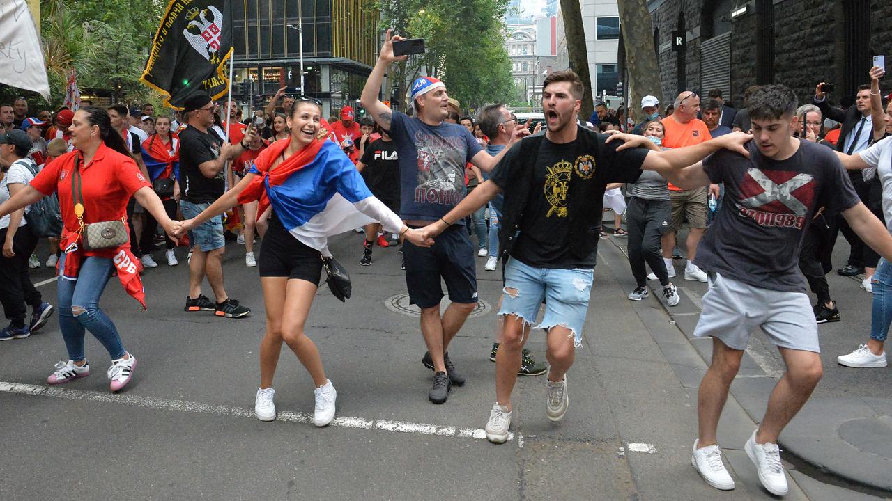 Serbian Novak Djokovic supporters gather. Picture: Josie Hayden