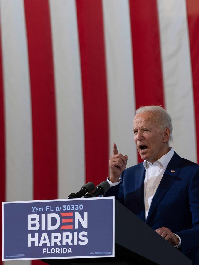 Democratic Presidential Candidate Joe Biden speaks during a drive in rally in Miramar, Florida on October 13. Picture: Jim Watson/AFP