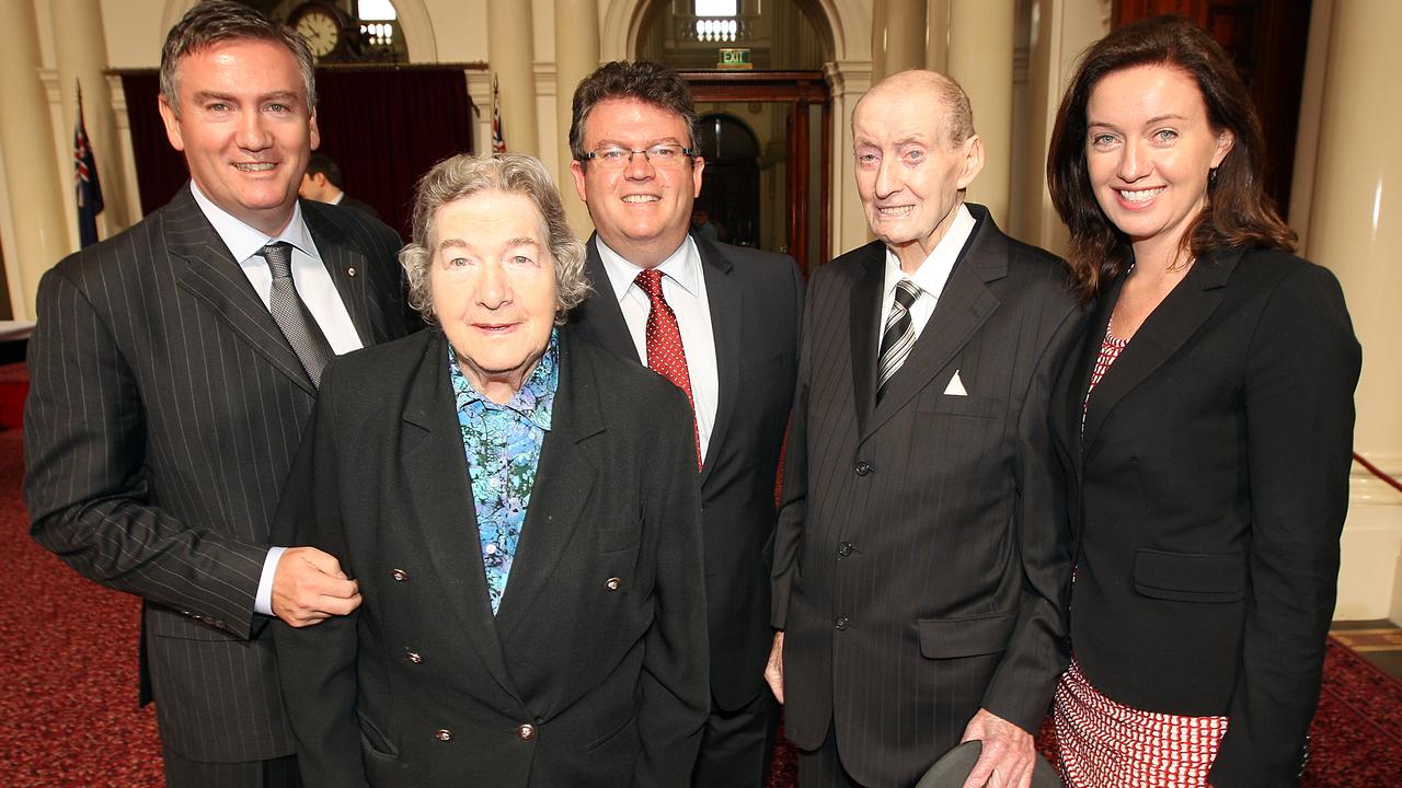 Eddie McGuire is mourning the loss of his mother Bridie (second from left)