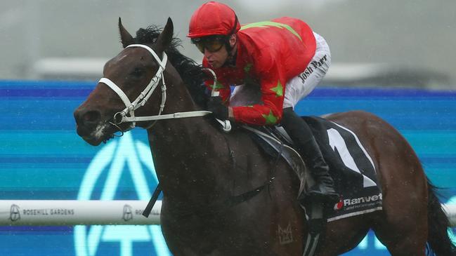 SYDNEY, AUSTRALIA - JUNE 01: Josh Parr riding Emirate wins Race 2 Ranvet Handicap during Sydney Racing at Rosehill Gardens on June 01, 2024 in Sydney, Australia. (Photo by Jeremy Ng/Getty Images)