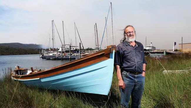 Dennis Muscovich Glen Huon resident and member of The Living Boat Trust at Franklin. Bushfires continue to burn around the Huon Valley area. Picture: NIKKI DAVIS-JONES