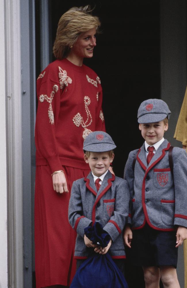 Diana with her sons, Prince William and Prince Harry, on Harry's first day at Wetherby School in London, September 1989. Picture: Terry Fincher/Princess Diana Archive/Getty Images