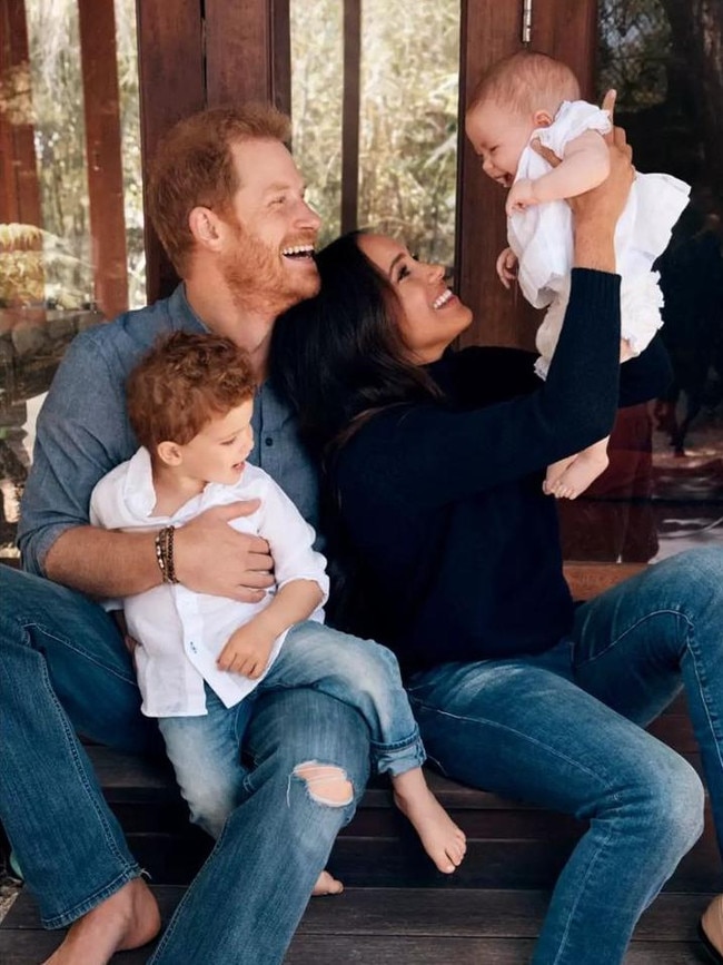 The Sussexes with their kids, Prince Archie and Princess Lilibet. Picture: Alexi Lubomirski/The Times