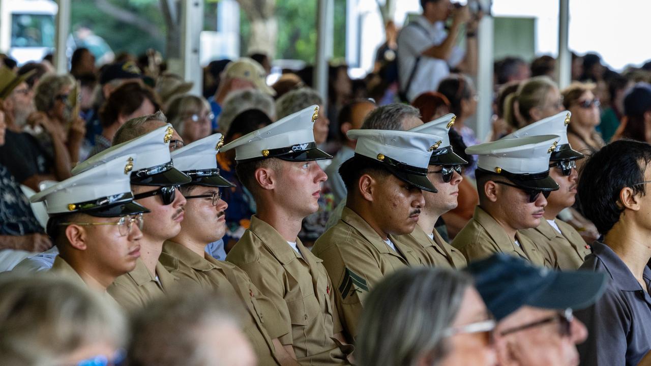 Hundreds gathered to commemorate the 83rd anniversary of the Bombing of Darwin at a ceremony at the Darwin Cenotaph on February 19, 2025. Picture: Pema Tamang Pakhrin