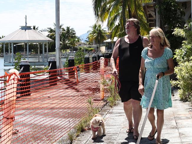 Since the administration of developers who once maintained Port Hinchinbrook, key pieces of infrastructure around the marina have fallen into disrepair. Cairns couple David and Trudy Knight often holidayed at the resort prior to its demise. Picture: Arun Singh Mann