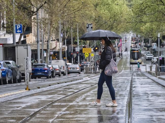 MELBOURNE AUSTRALIA - NewsWire Photos SEPTEMBER 14, 2024:Generic photo of people walking through thhe city on a cold and rainy day. Picture: NewsWire / Luis Enrique Ascui