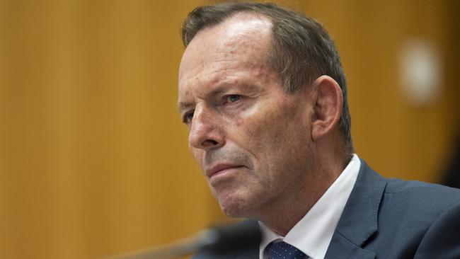 Former prime minister Tony Abbott appears before the working committee for the voice to Parliament. Picture: NCA NewsWire / Martin Ollman