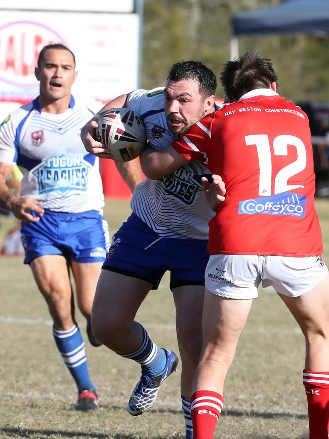 Action pics of Round 16 Rugby League Gold Coast match between Currumbin and Tugun (blue) at Galleon Way (Currumbin Eagles RLFC). Photo of Nick Harrold. Picture: Richard Gosling