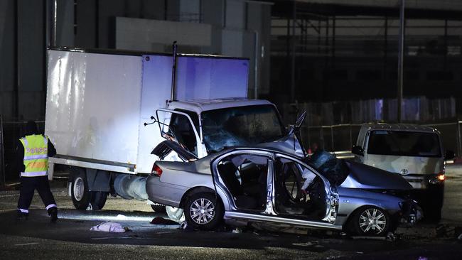 Homicide detectives are investigating the horror crash in Truganina. Picture: Josie Hayden