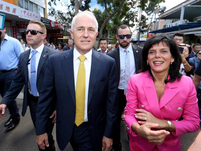 19/02/2018 PM Malcolm Turnbull and Federal Member for Chisholm, Julia Banks walk through Box Hill Central Shopping centre.  Picture David Geraghty / The Australian.