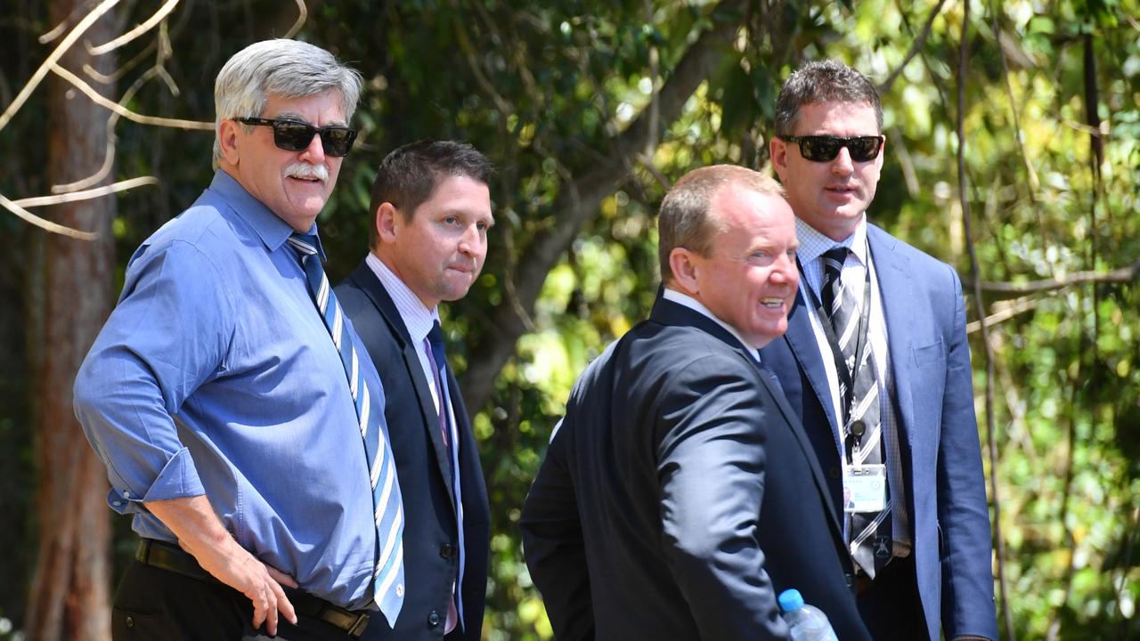 Insp Laidlaw (left) at a search near the former home of William Tyrrell’s foster grandmother in Kendall. Picture: AAP Image/Mick Tsikas