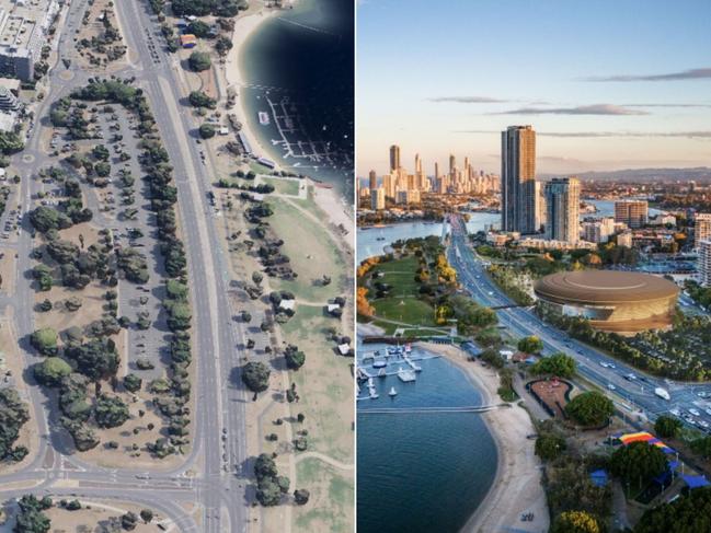 A bird's eye view of how the Gold Coast Arena site at Carey Park in Southport, which adjoins the Gold Coast Highway, currently looks. Picture: Bing Maps.