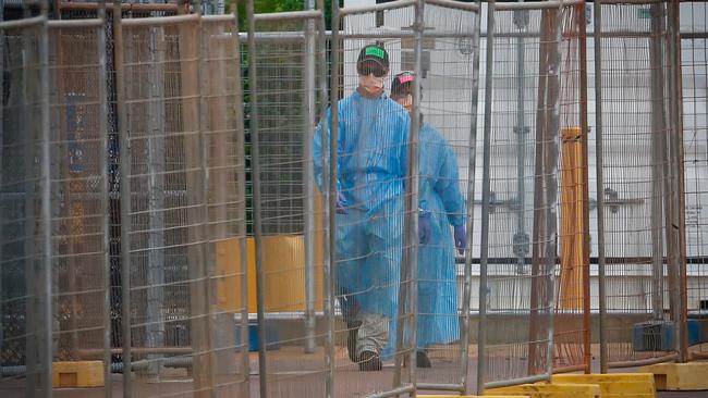 Medical staff at the Howard Springs quarantine facility. Picture GLENN CAMPBELL