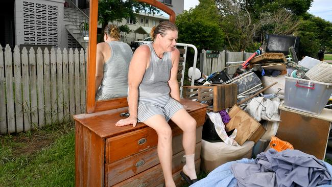 Wednesday February 13. Heavy rain causes flooding in North Queensland. Clean up after flooding in Ingham. Gabrielle Bube outside her unit which was inundated by floodwater. Picture: Evan Morgan