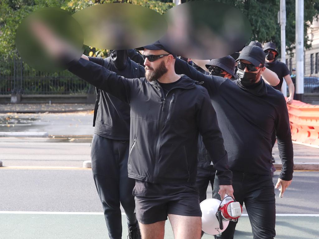 Thomas Sewell performing a Nazi salute. Picture: David Crosling